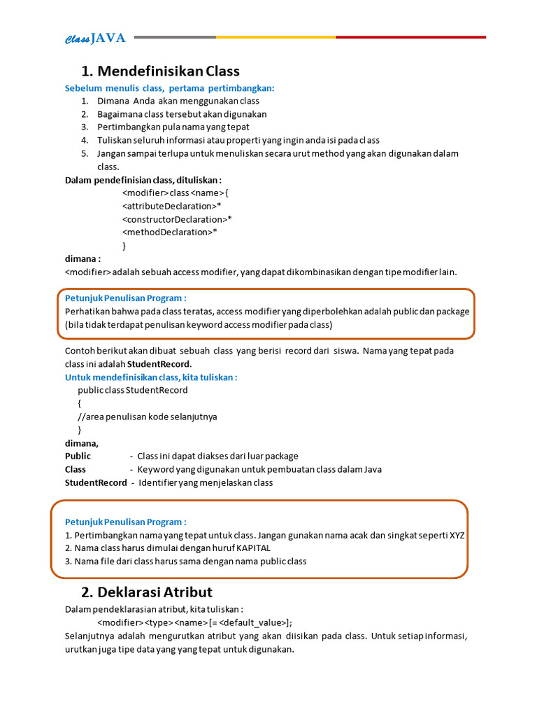 Panduan Lengkap Mendefinisikan Class Java | PDF