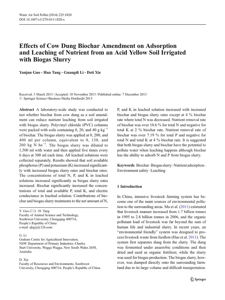 Cow Dung Biochar's Impact on Soil Nutrients | PDF | Soil | Manure
