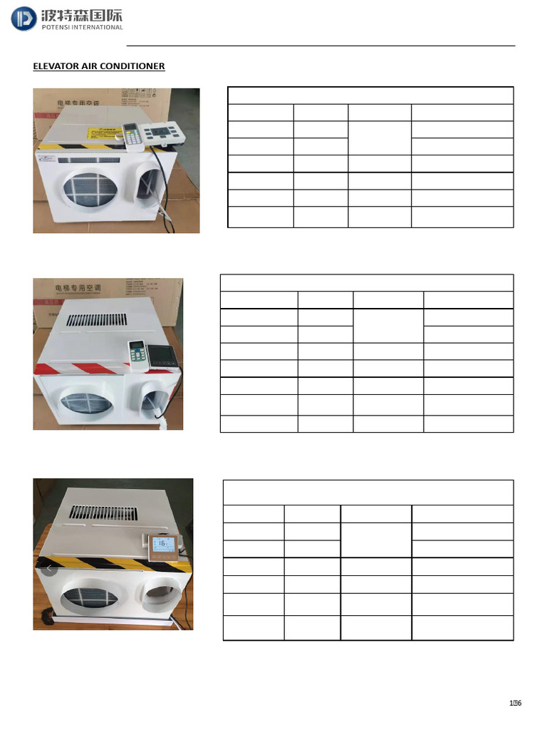 Elevator Air Conditioner Specifications | PDF | Air Conditioning | Elevator