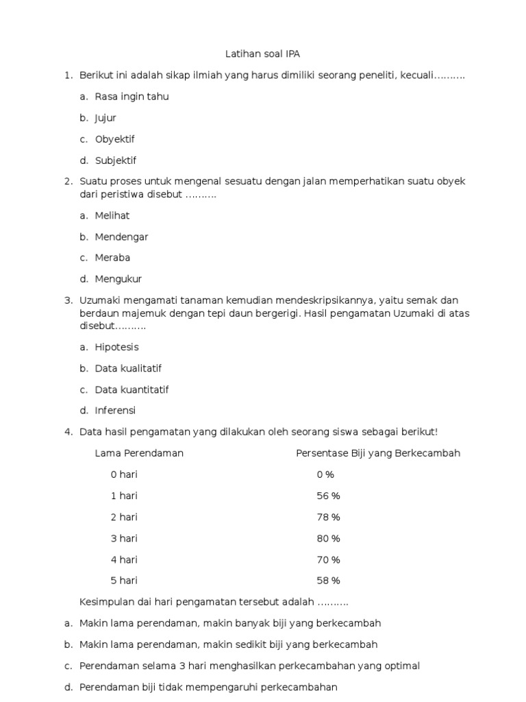 Soal Ujian Semester I IPA Kelas VII