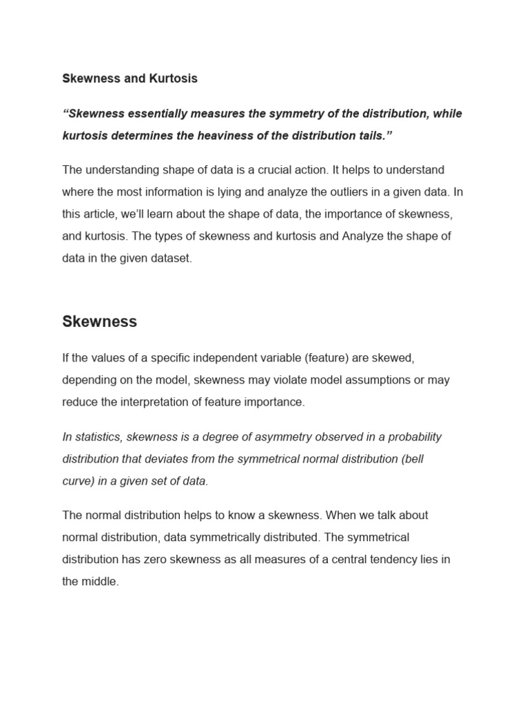 Skewness and Kurtosis | PDF | Skewness | Statistical Theory