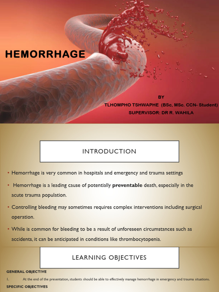 HEMORRHAGE Notes | PDF | Bleeding | Human Diseases And Disorders - Hemorrhage Risk Associated With Bleeding Disorders