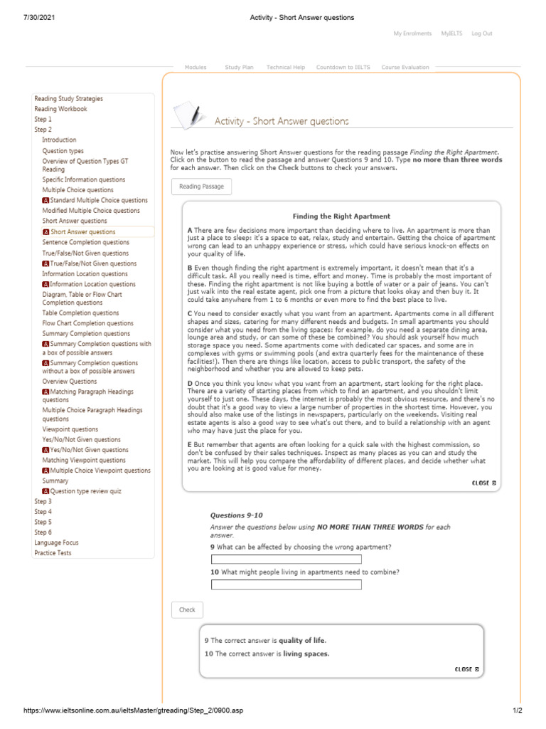 Short Answer Questions for IELTS Reading | PDF | Multiple Choice