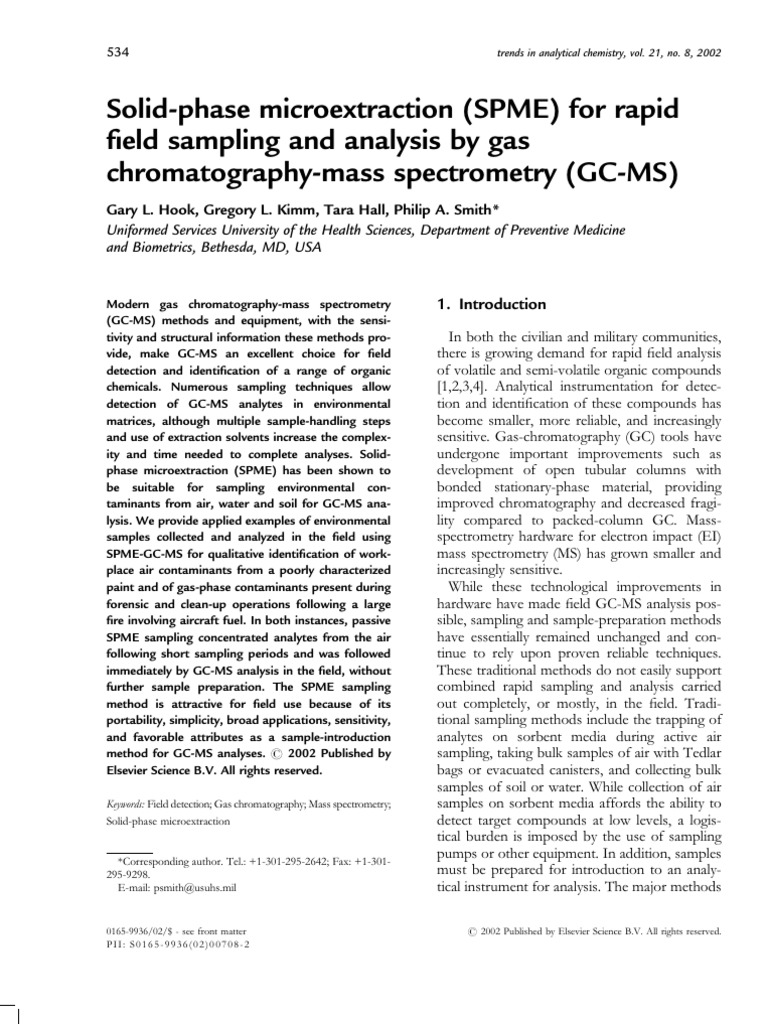 Solid-Phase Microextraction (SPME) For Rapid Field Sampling and ...