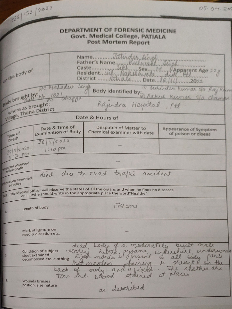 Post Mortem Report Template | PDF | Musculoskeletal System | Skeletal ...