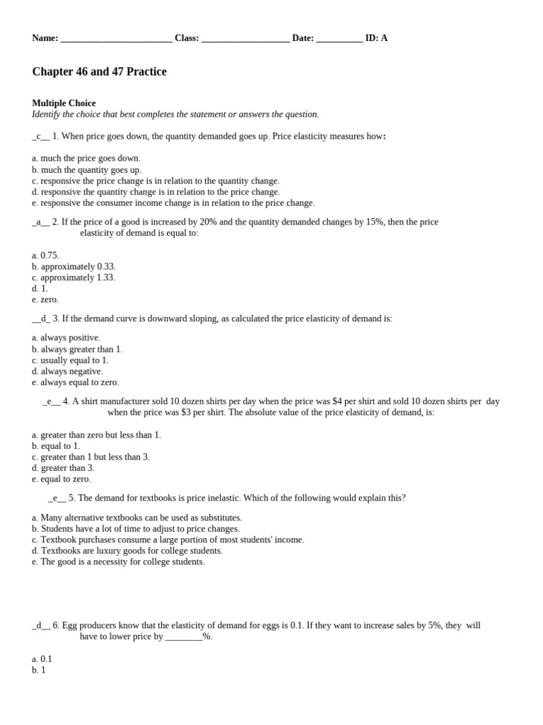 Price Elasticity of Demand Practice Quiz | PDF | Demand | Price ...
