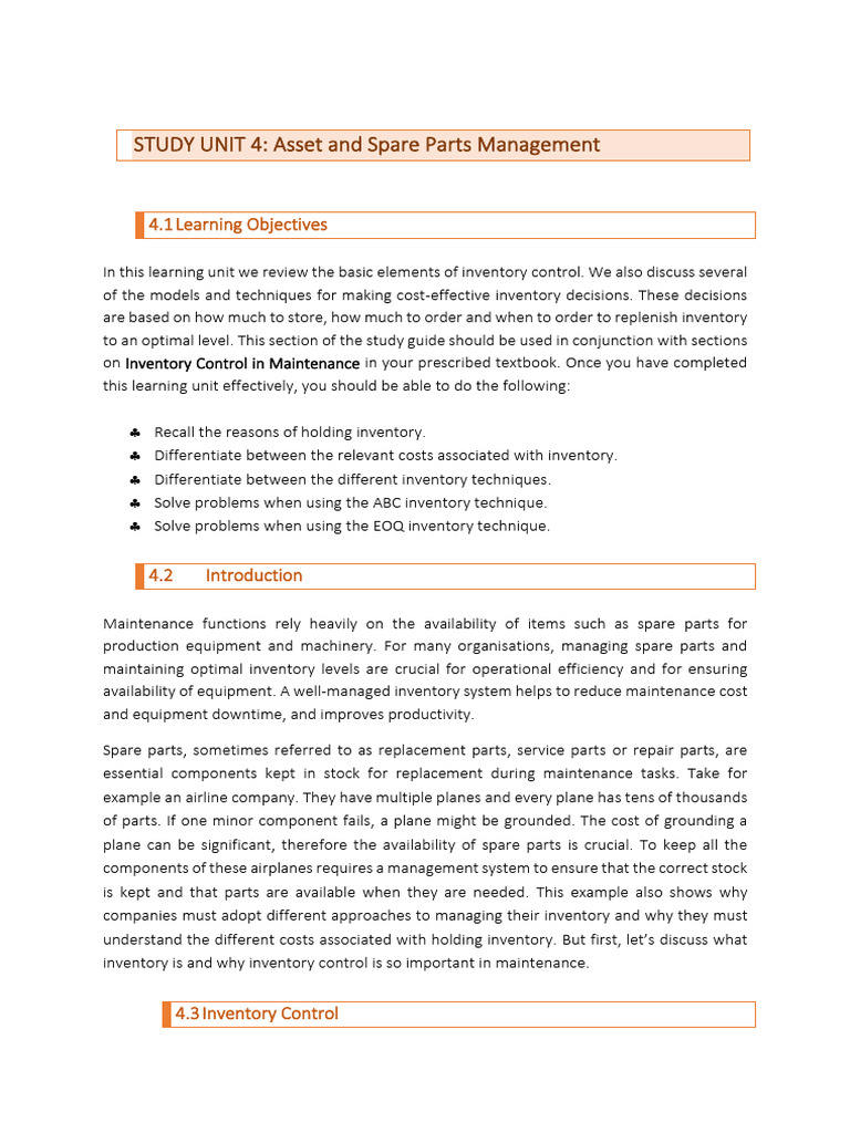 Spare Parts Inventory Management Guide | PDF | Inventory | Demand
