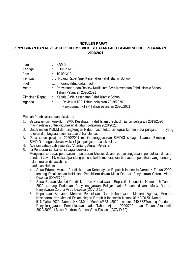 Notulen Rapat Penyusunan & Review Kurikulum | PDF