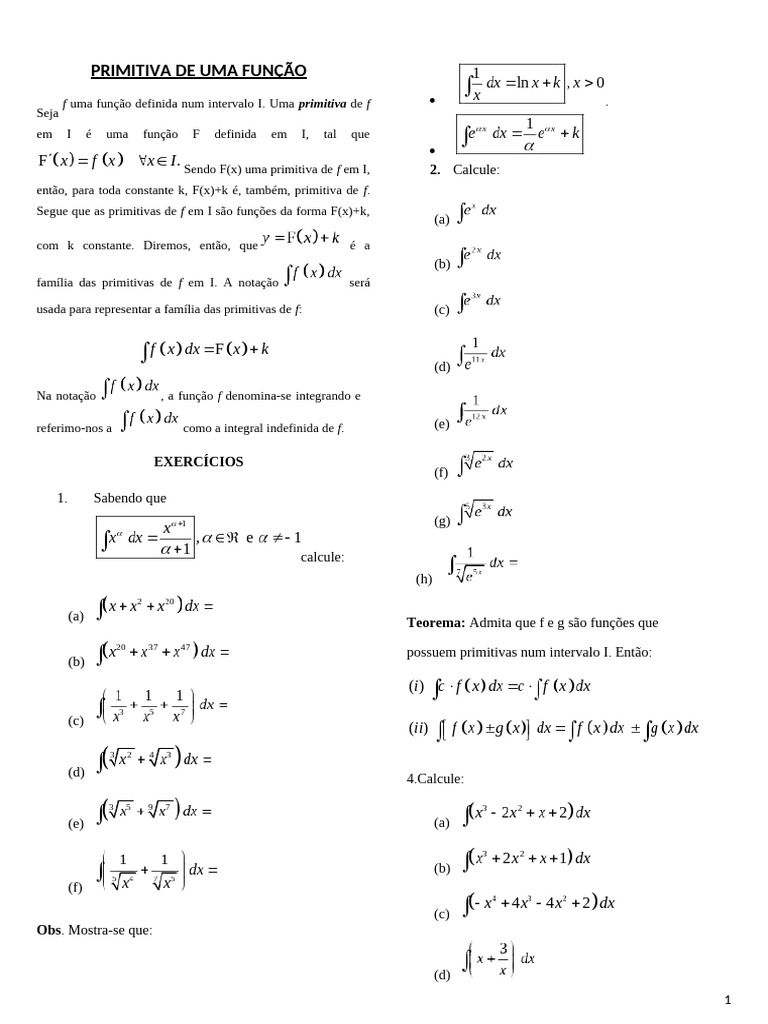 Primitivas e Integrais Indefinidas | PDF | Integrante | Objetos matemáticos