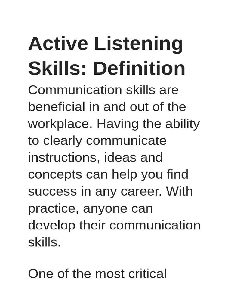 Enhancing Active Listening Skills | PDF | Communication | Nonverbal ...