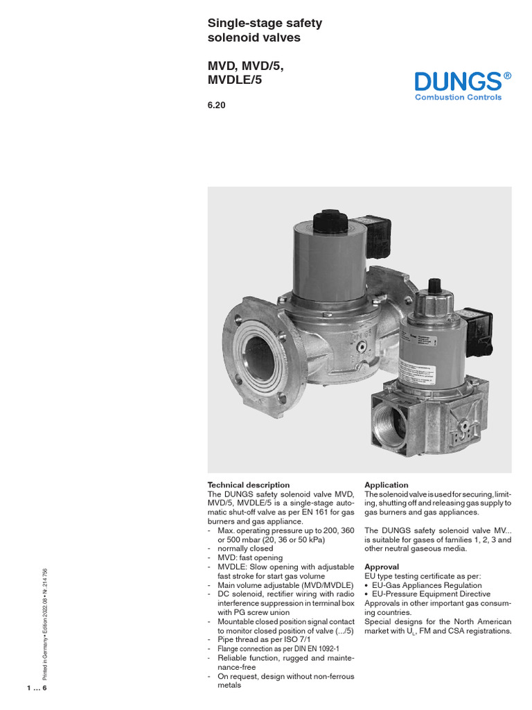 DUNGS MVD Safety Solenoid Valves Guide | PDF | Valve | Gases