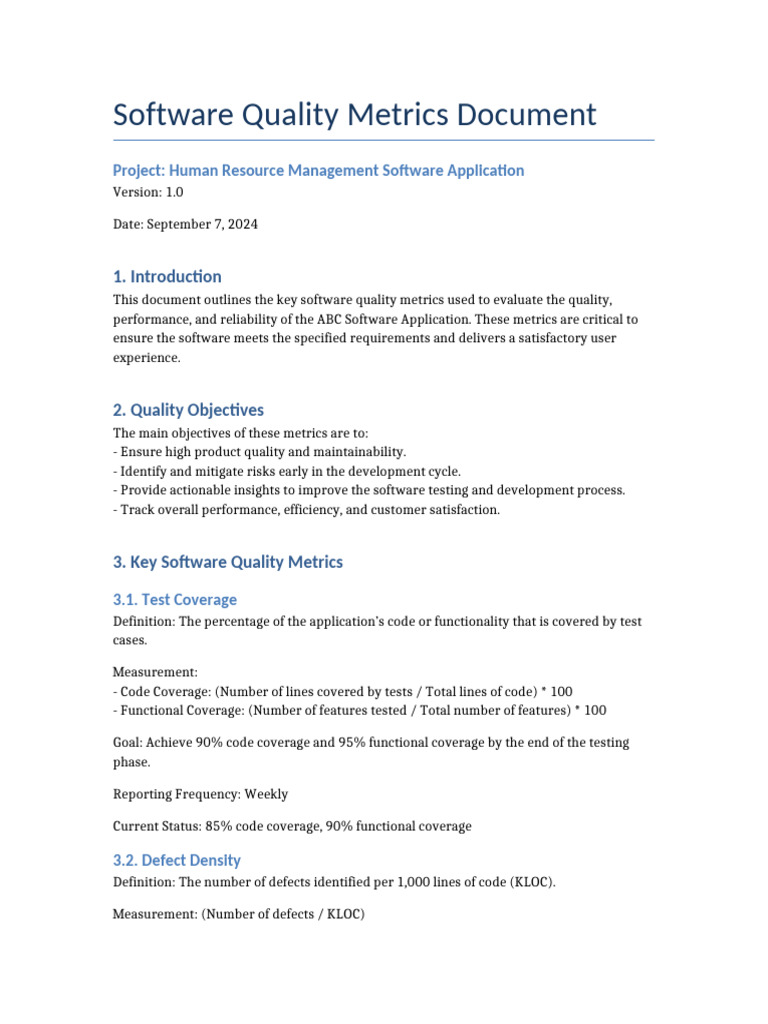 HR Software Quality Metrics Guide | PDF | Software Quality ...