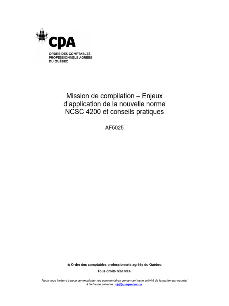 Norme Mission Compilation Québec | PDF | Comptabilité | Application