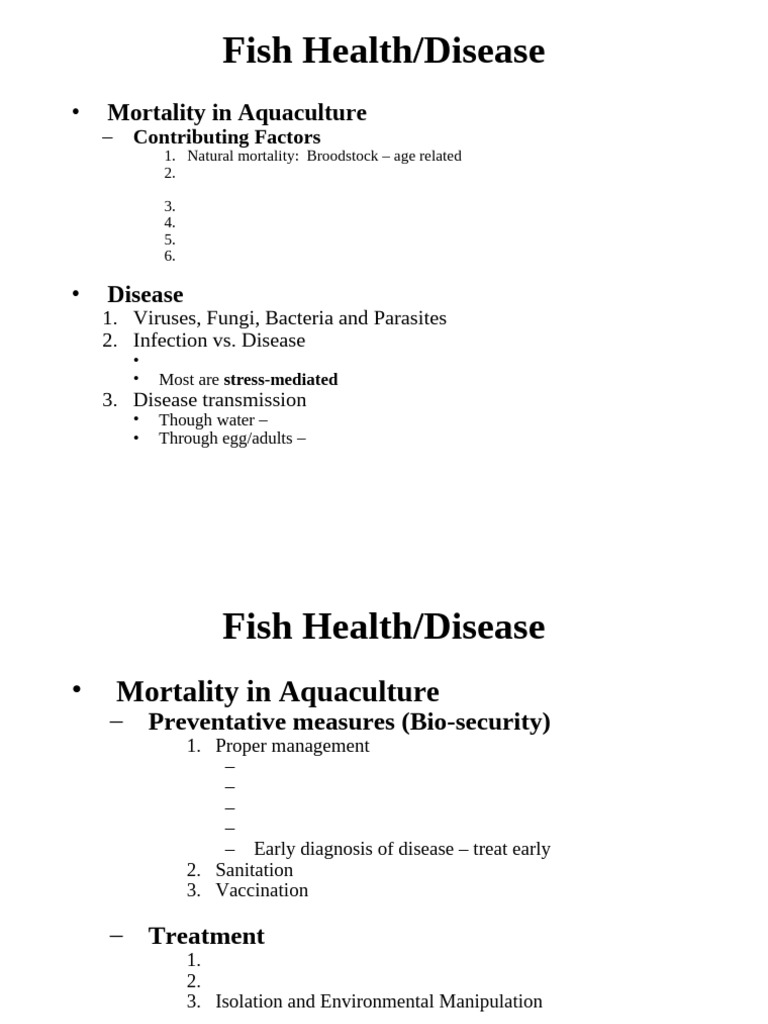 Fish Health: Mortality & Disease Management | PDF | Infection | Aquaculture