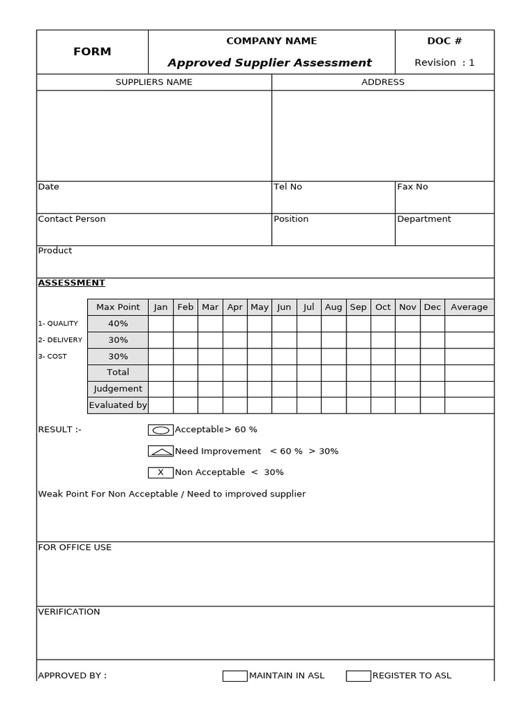 Approved Supplier Assesment | PDF