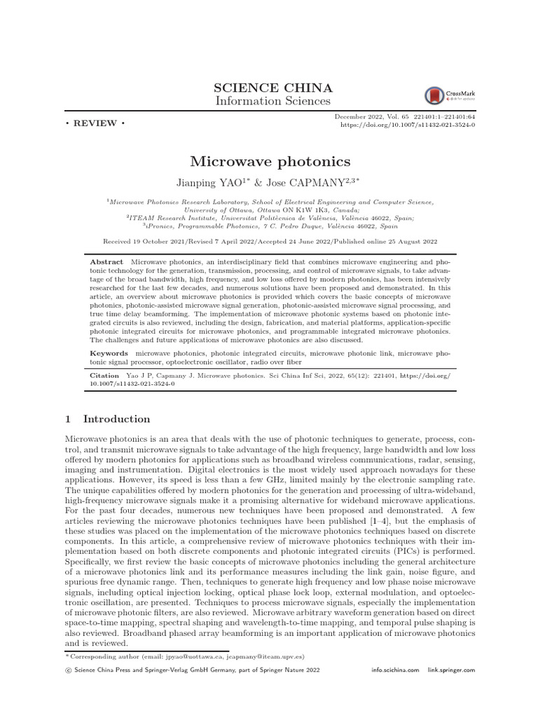 Advances in Microwave Photonics Techniques | PDF | Microwave ...