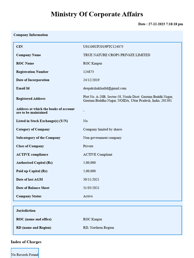 True Nature Crops Pvt Ltd Company Info | PDF
