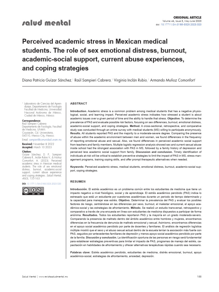 Academic Stress in Mexican Med Students | PDF | Occupational Burnout ...
