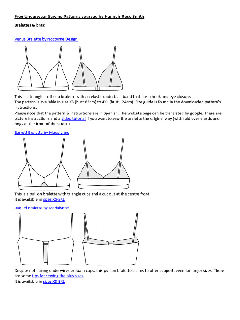 Free Underwear & Bralette Patterns | PDF | Bra | Secondary Sexual ...