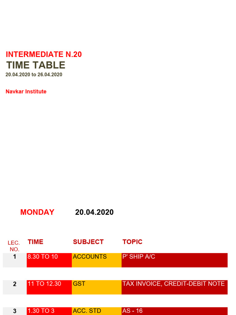 Time Table | PDF
