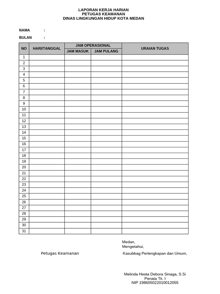 Format Laporan Harian Petugas Keamanan | PDF