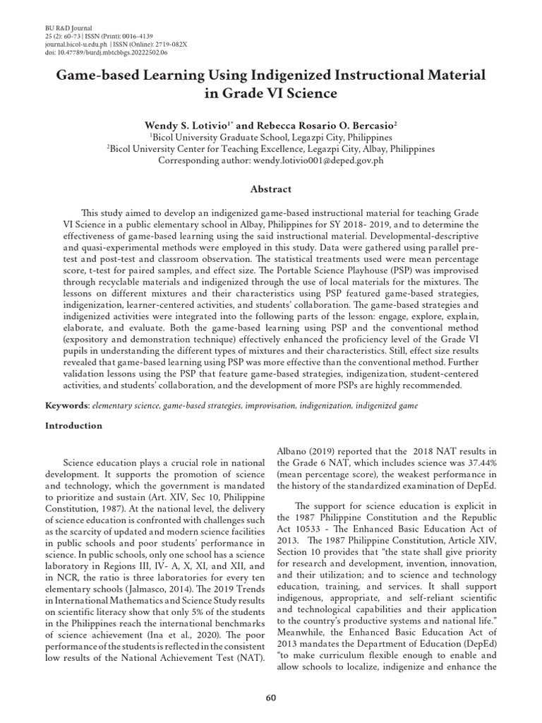 Indigenized Game-Based Learning in Science | PDF | Constructivism ...