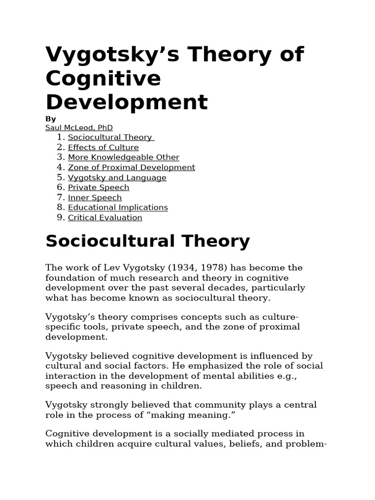 Sociocultural Theory | PDF | Cognitive Development | Learning