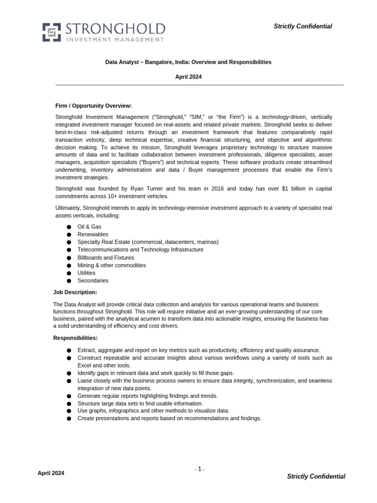 Data Analyst Job Description - India | PDF | Data Analysis | Investing