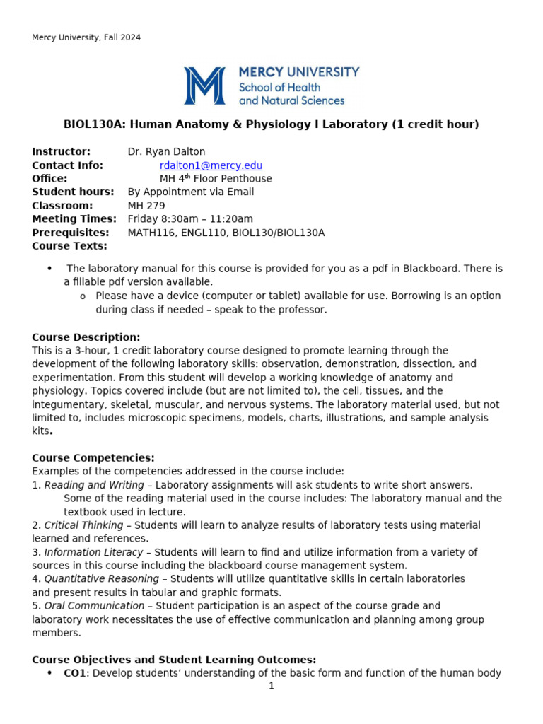 BIOL 130A Lab Syllabus - CRN 10773 Friday | PDF | Academic Dishonesty ...