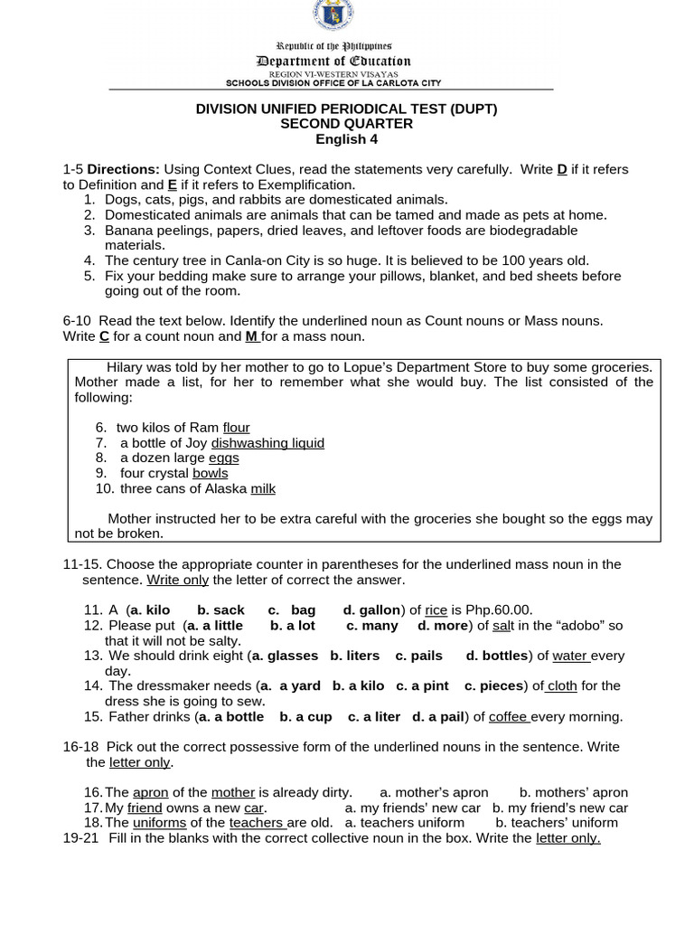 Grade 4 Exam Pdf Linguistic Morphology Grammar