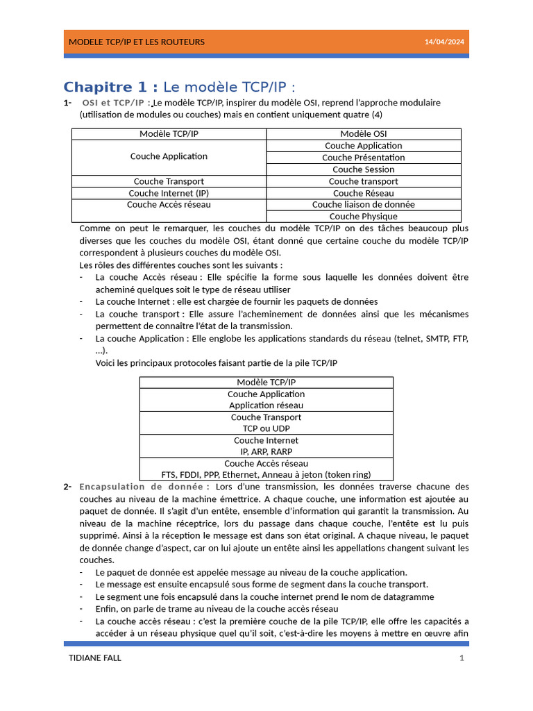 Modèle TCP/IP et Fonctionnalités des Routeurs | PDF | Suite des ...