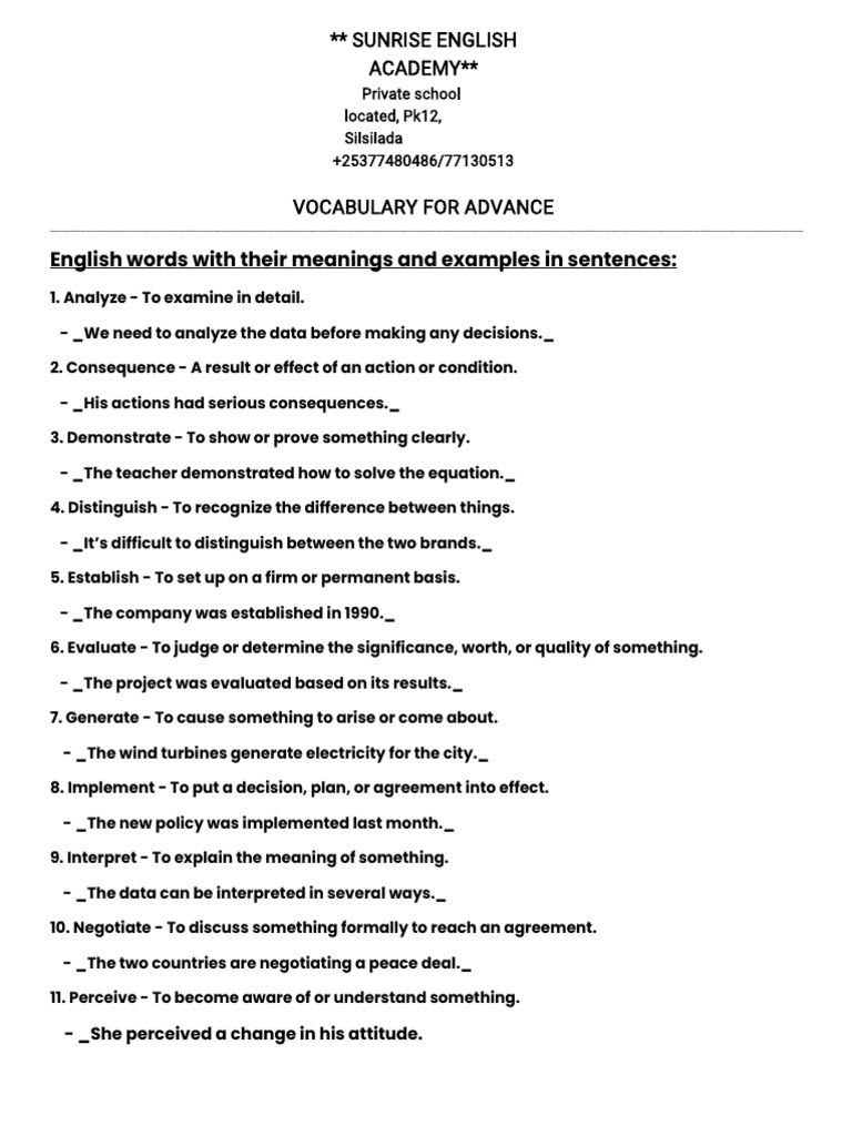 Vocabulary For Advance Pdf Cognitive Science Cognition