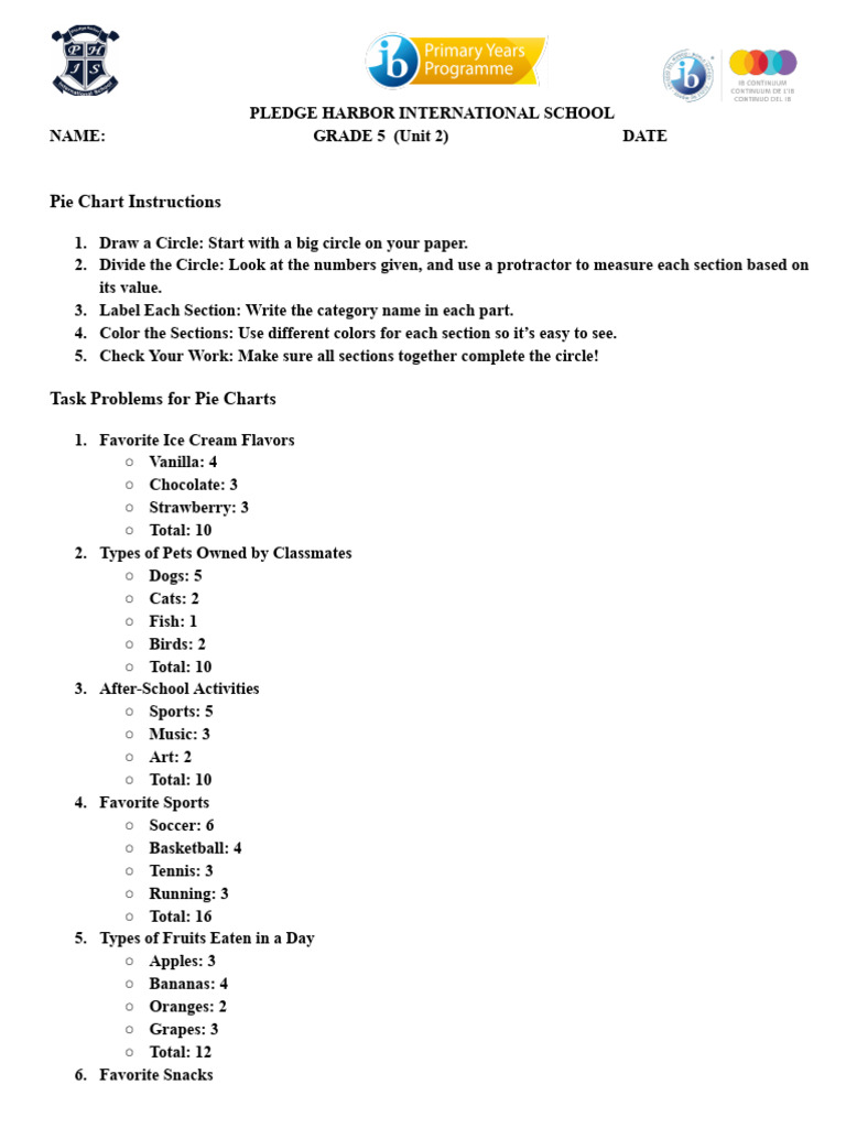 Grade 5 Pie Chart Worksheet Guide | PDF