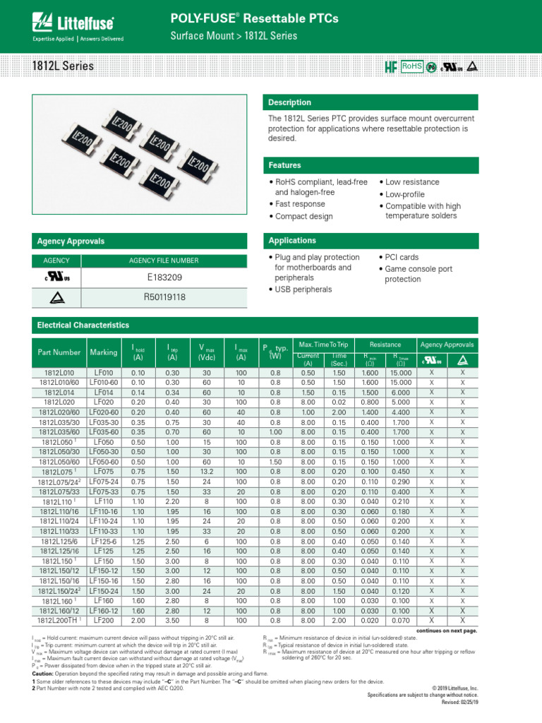 Poly Fuse Resettable PTC | PDF | Electricity | Electrical Engineering