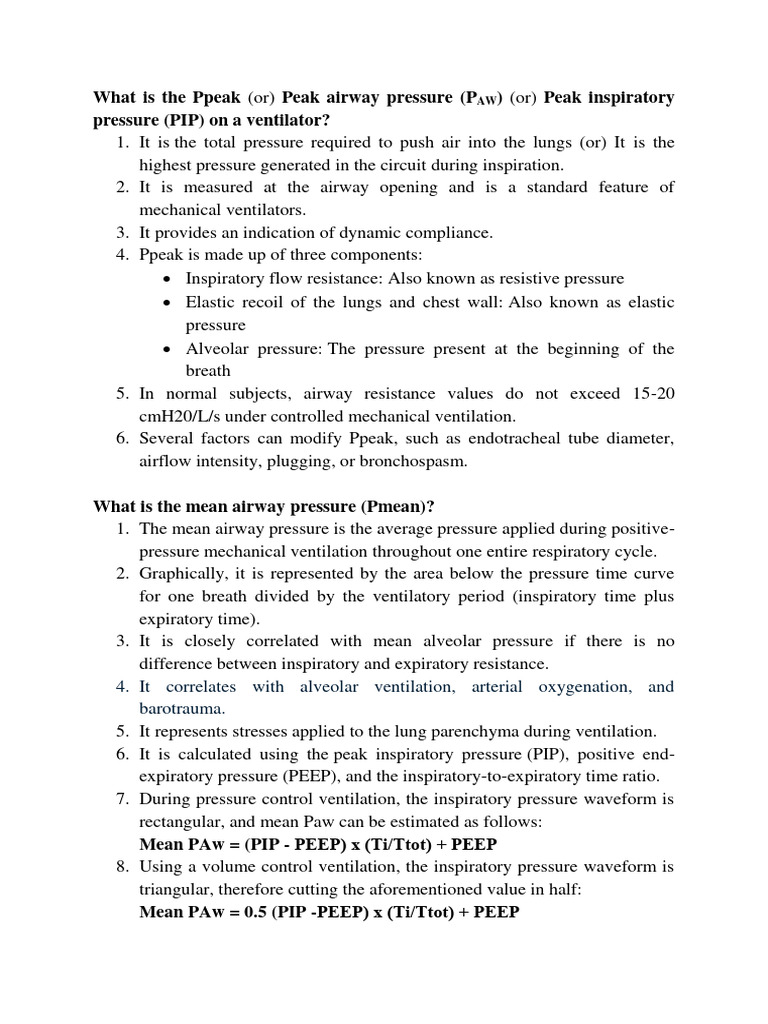 Understanding Peak Airway Pressure in Ventilation | PDF | Exhalation | Lung