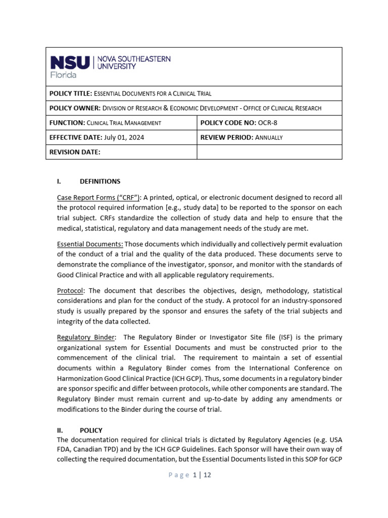 Essential Documents for Clinical Trials | PDF | Clinical Trial ...