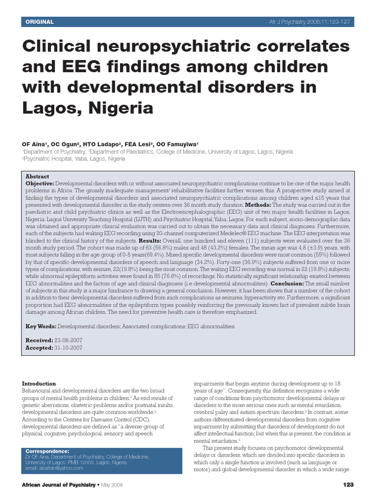 Clinical Neuropsychiatric Correlates and EEG Findings Among Children ...