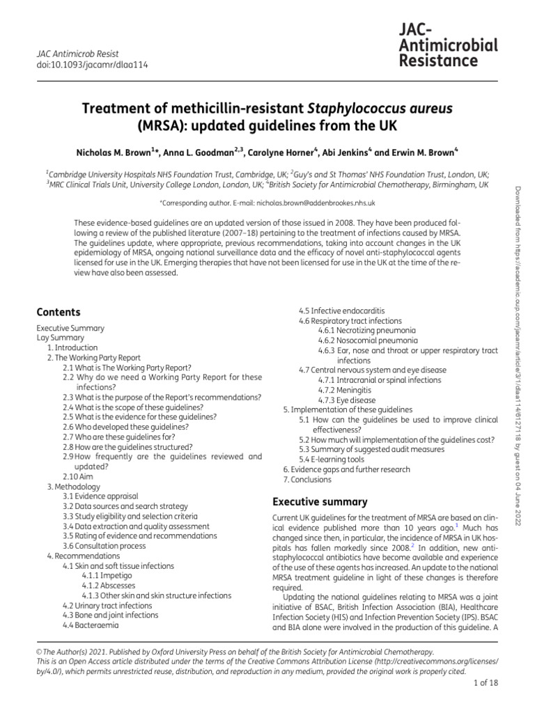 Updated UK MRSA Treatment Guidelines | PDF | Methicillin Resistant ...