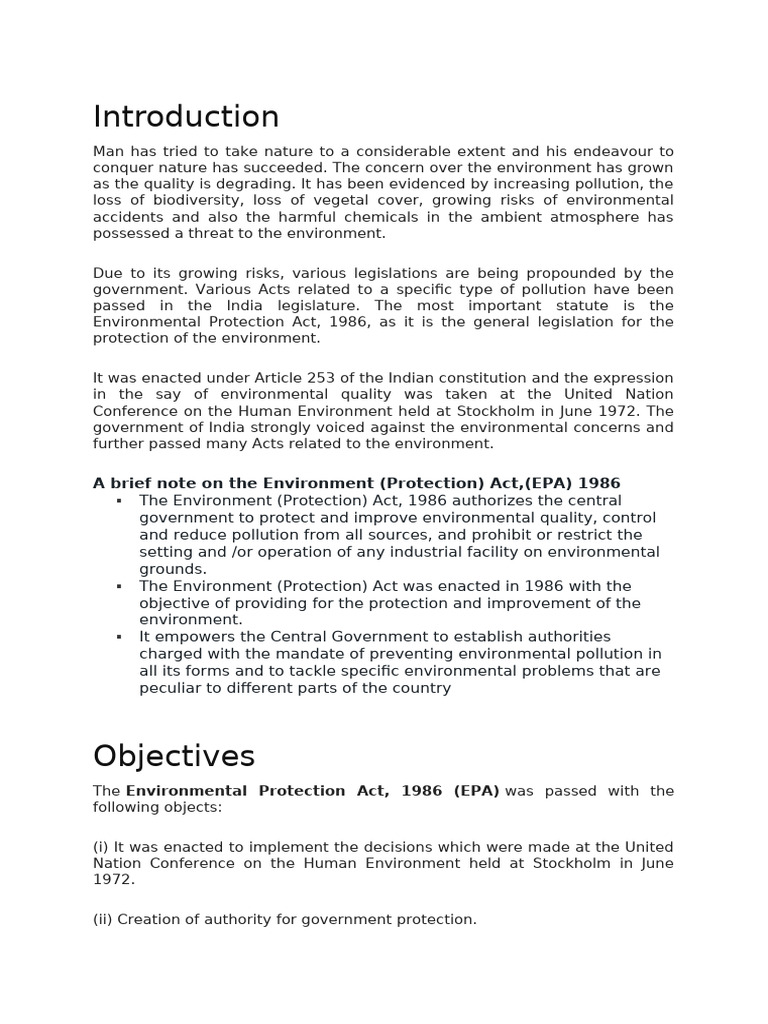 Overview of the Environment Act 1986 | PDF | Environmental Protection ...