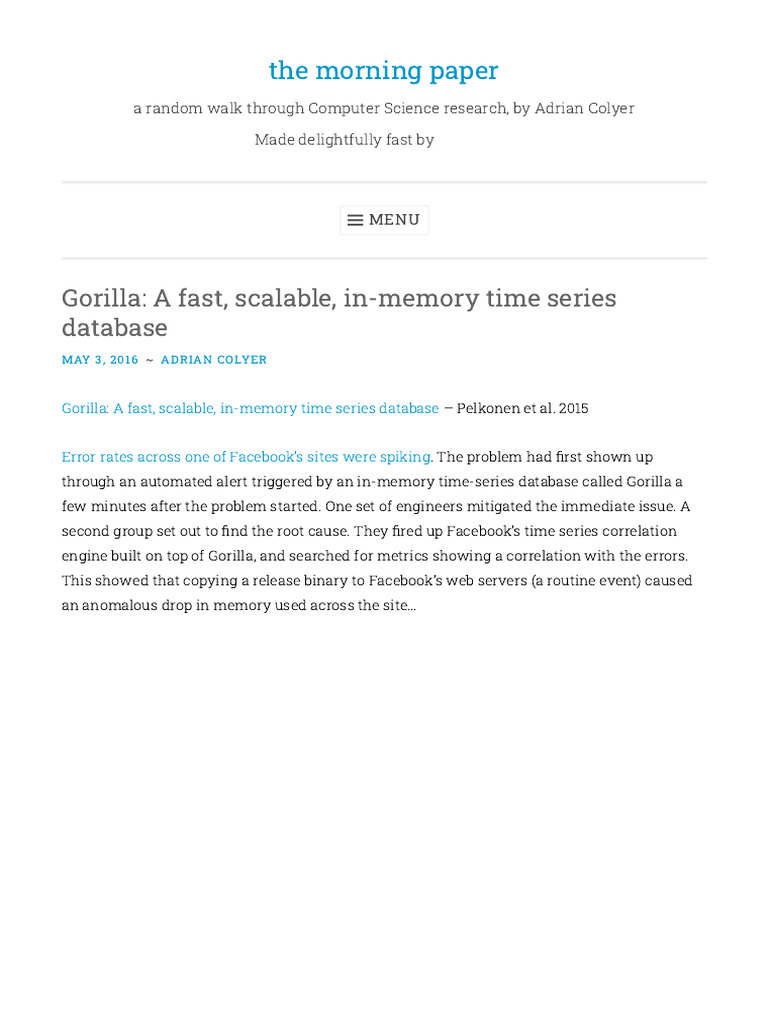 Gorilla - A Fast, Scalable, In-Memory Time Series Database - The | PDF ...