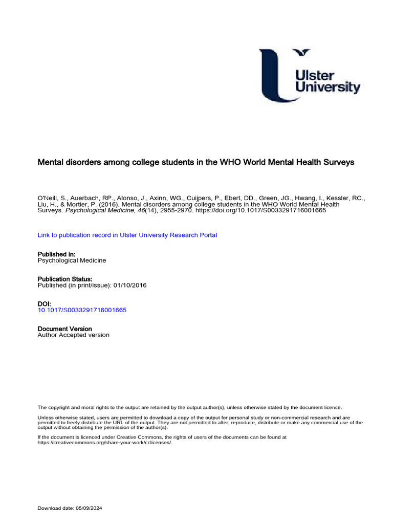 Mental Disorders Among College Students in The WHO World Mental Health ...