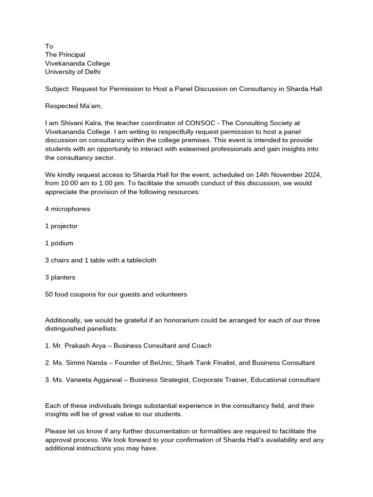 Panel Discussion Request on Consultancy | PDF
