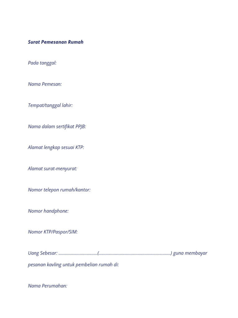Surat Pemesanan Rumah Resmi | PDF