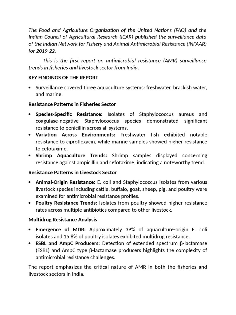 AMR Surveillance Report: India Fisheries & Livestock | PDF ...
