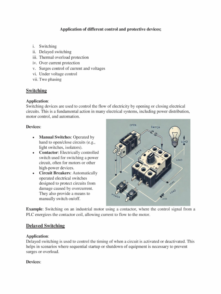 Application of Different Control and Protective Devices - 3 | PDF