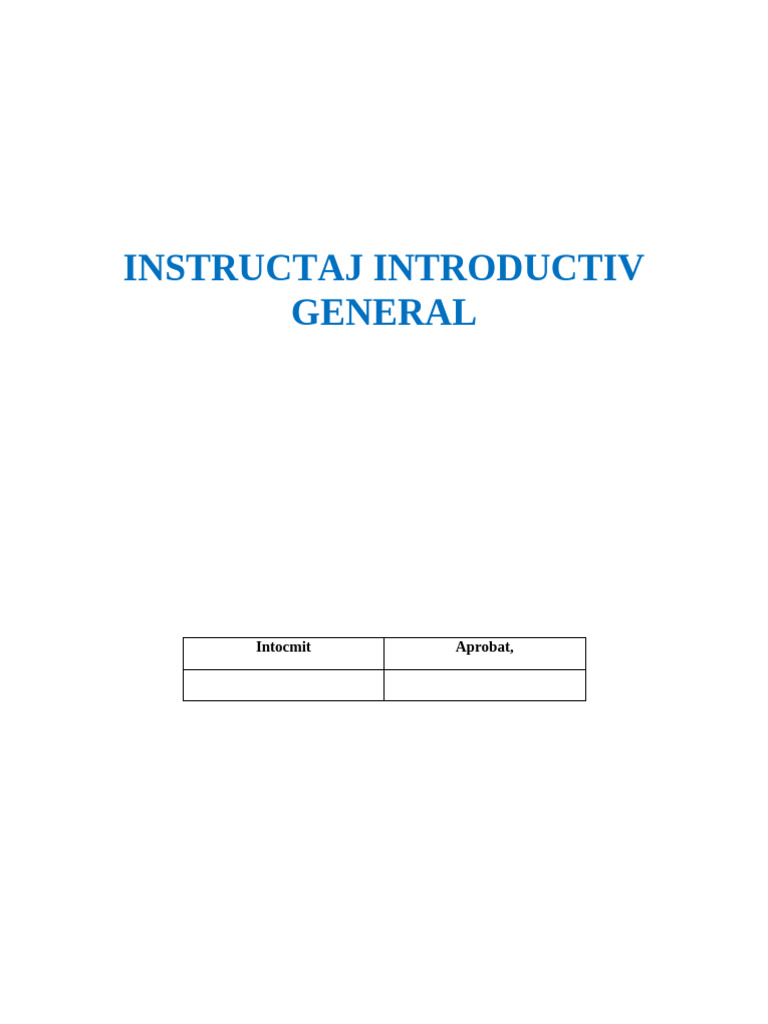Instructaj Introductiv General: Intocmit Aprobat | PDF