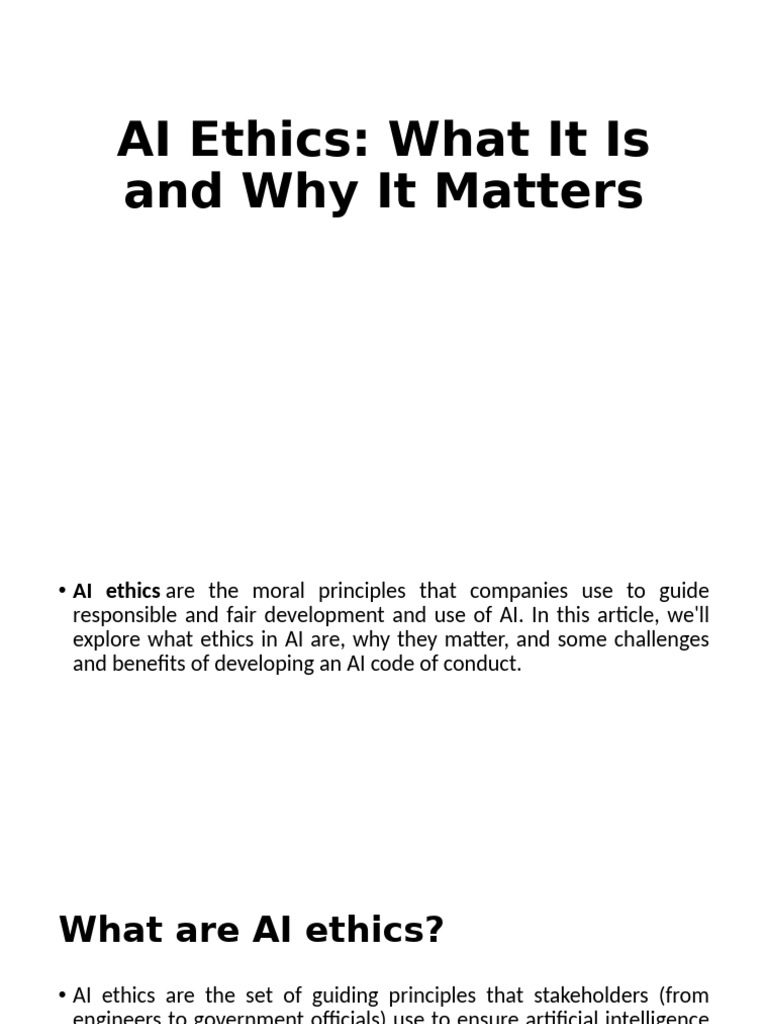 Understanding AI Ethics and Its Importance | PDF | Artificial ...