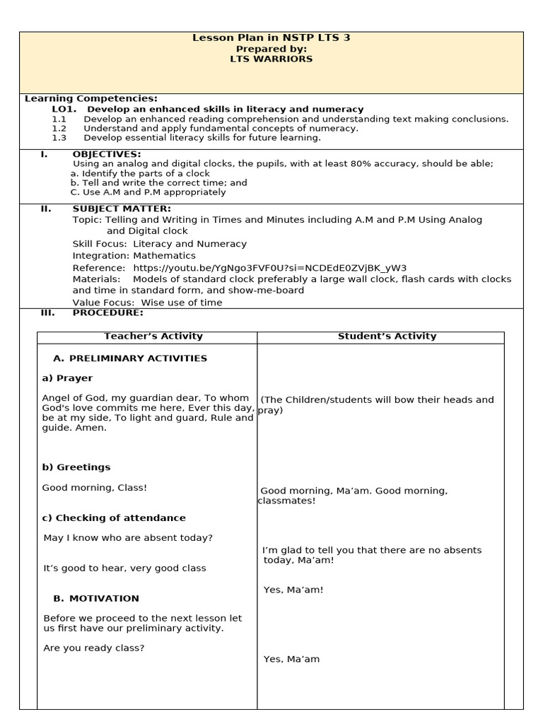 LTS Warriors Lesson Plan 4 | PDF | Lesson Plan | Literacy