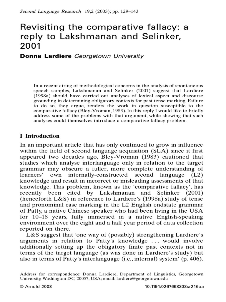 Revisiting The Comparative Fallacy A Reply To Lakshmanan and Selinker ...