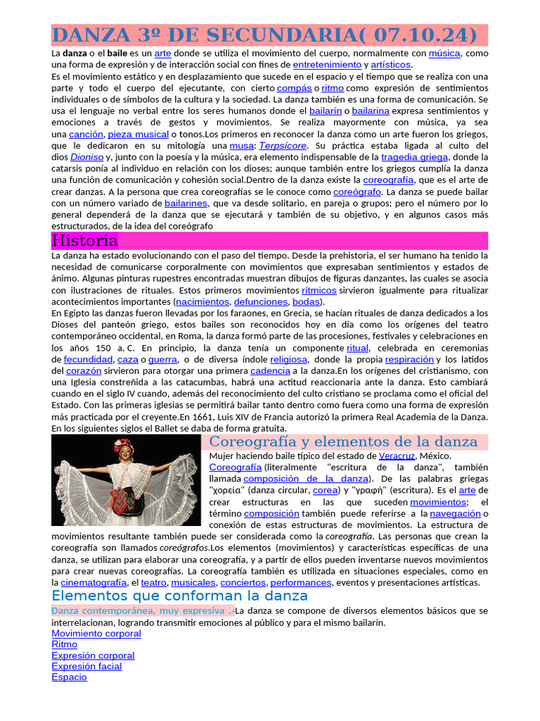 Historia y elementos de la danza | PDF | Bailes | Las artes escénicas